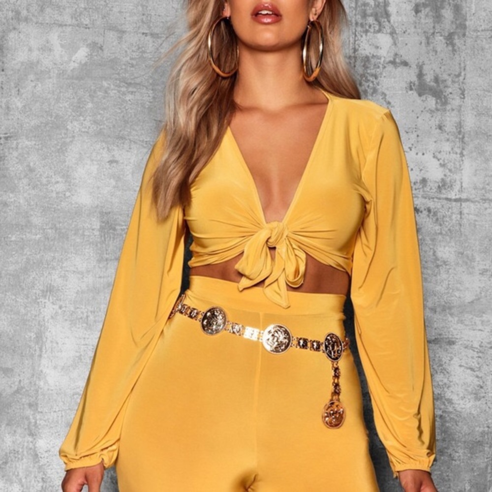 BooHoo Plus Tie Front Slinky Top